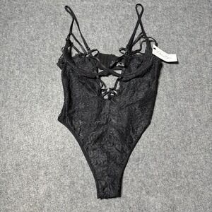 Oh La La Cheri NWT Strappy Lace Body Suit Size L Unlined Teddy Ring Details Rave